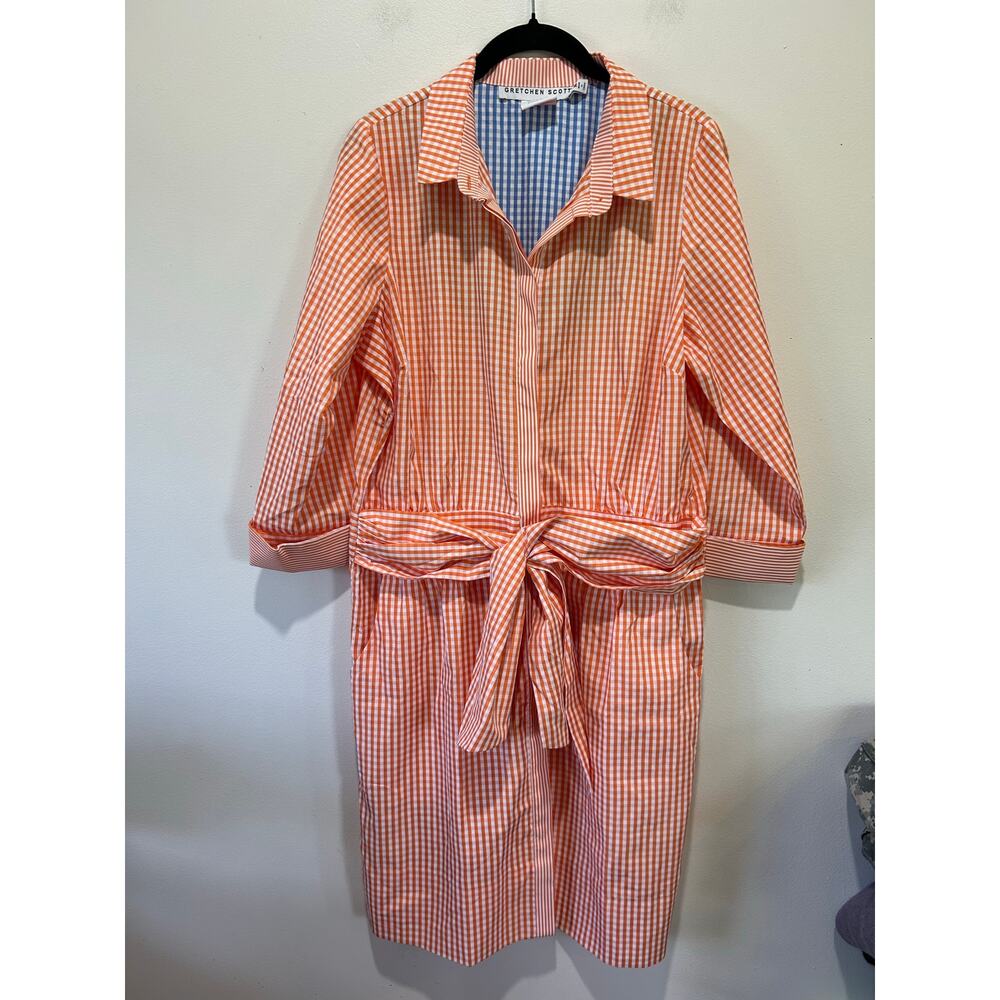Gretchen Scott Breezy Blouson shirt dress in orange gingham size M resort preppy